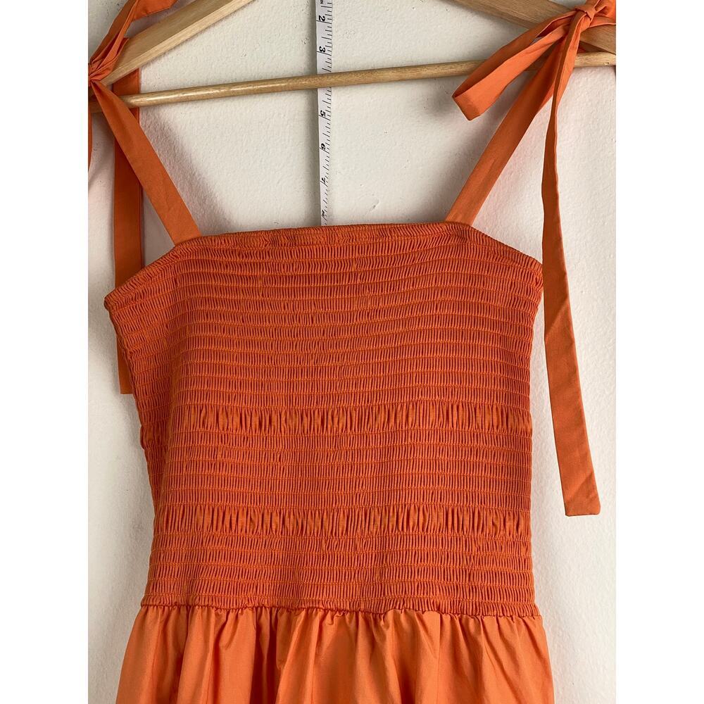 NWT COS Orange Cotton Maxi Dress Smocked Waist Tie Strap XS - Picture 8 of 15